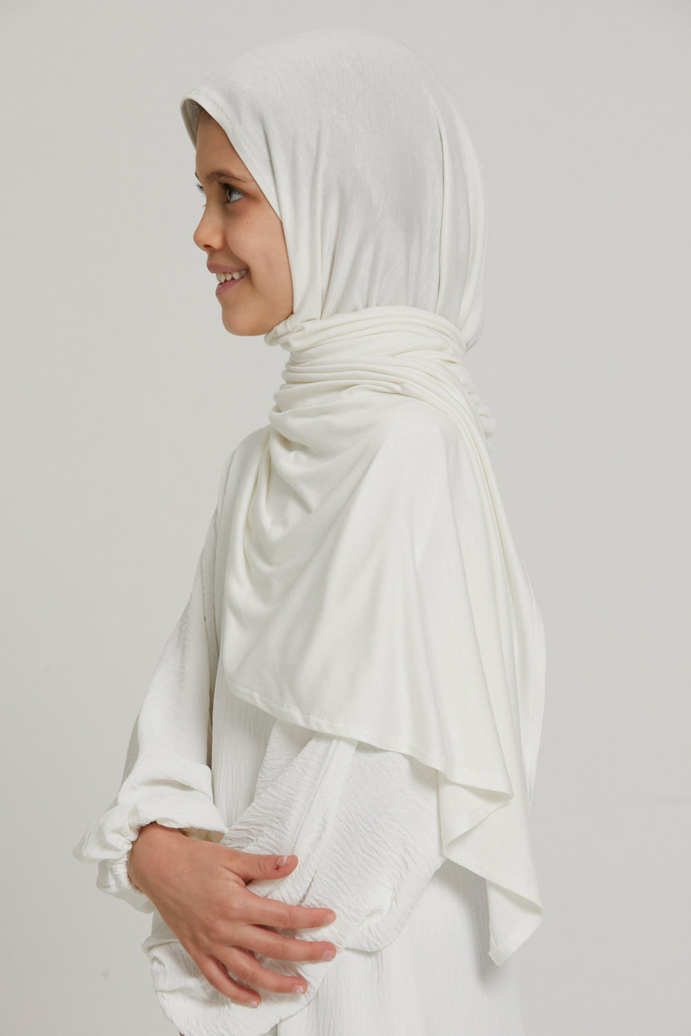 Junior Girls Instant Jersey Hijab - Ivory White