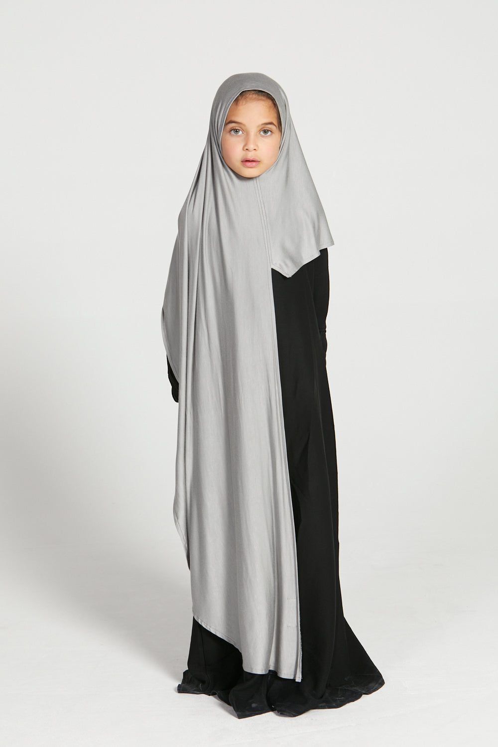 Junior Girls Premium Instant Jersey Hijab - Silver Grey