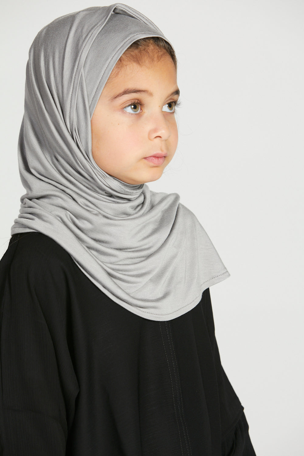 Junior Girls Premium Instant Jersey Hijab - Silver Grey