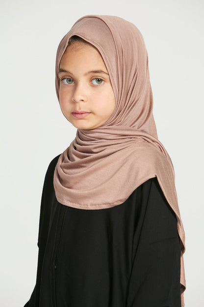 Junior Girls Premium Instant Jersey Hijab - Dusty Taupe