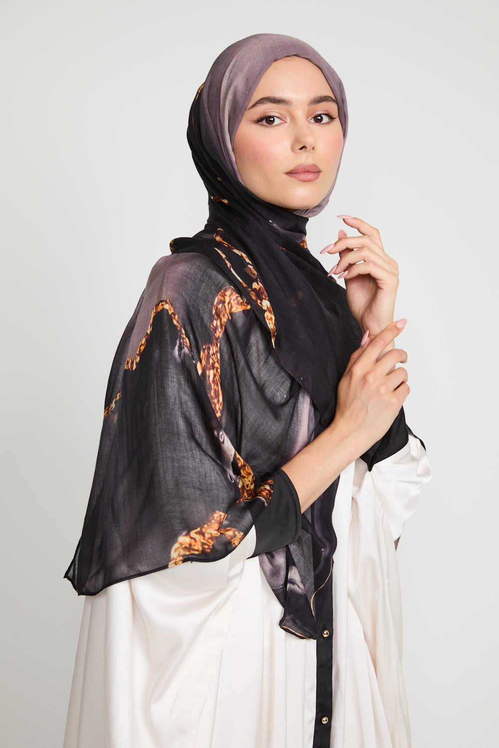 Premium Modal Printed Hijab - Lava Noir