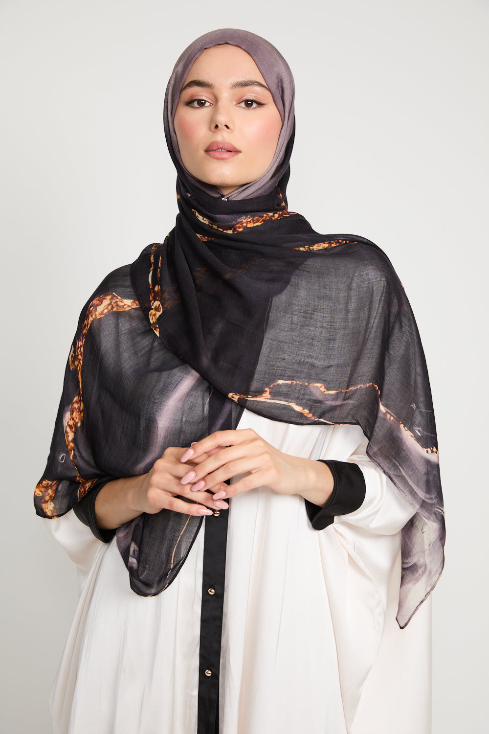 Premium Modal Printed Hijab - Lava Noir