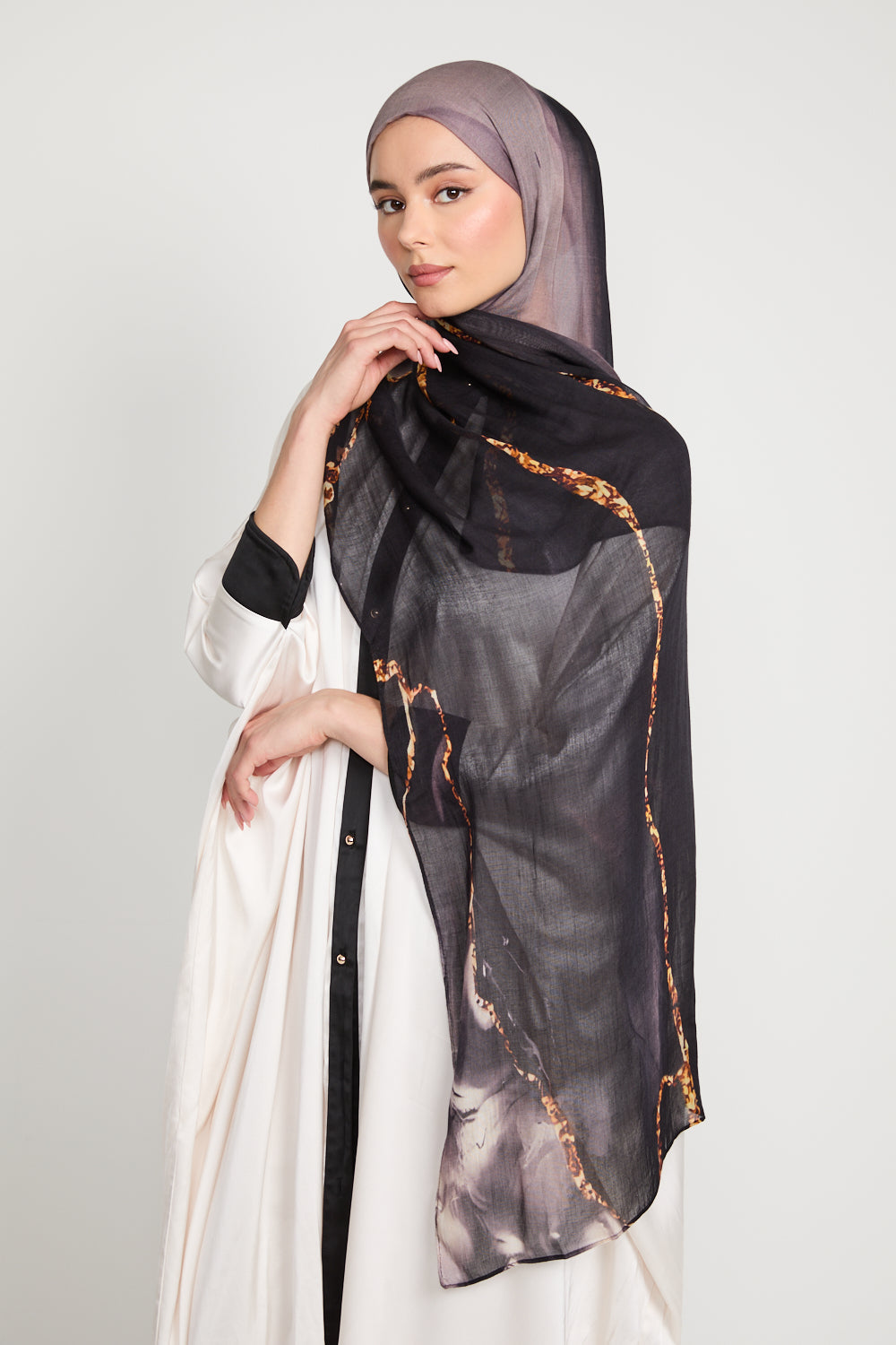 Premium Modal Printed Hijab - Lava Noir