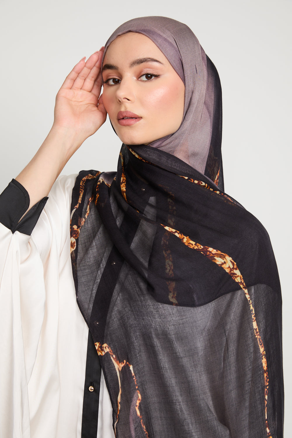 Premium Modal Printed Hijab - Lava Noir