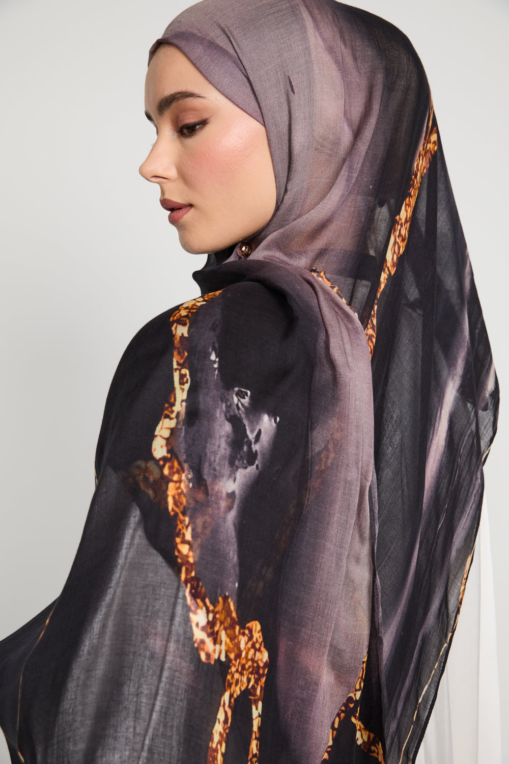 Premium Modal Printed Hijab - Lava Noir