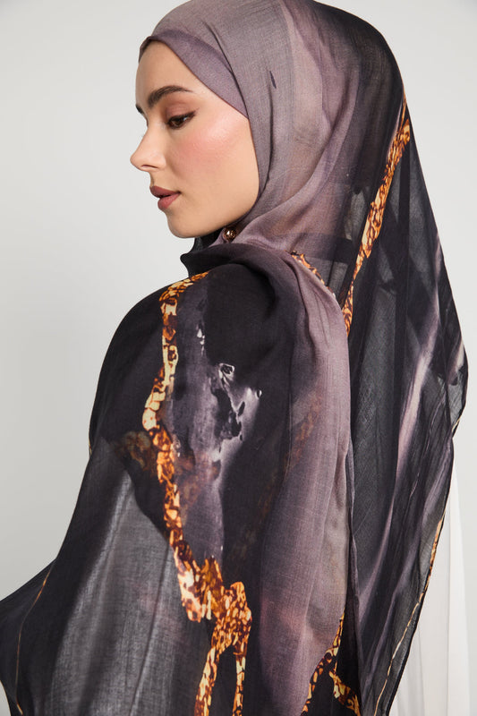 Premium Modal Printed Hijab - Lava Noir