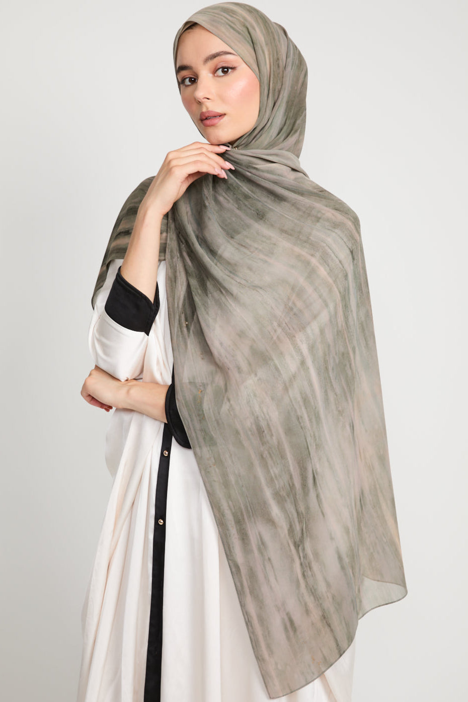 Luxury Tie Dye Chiffon Hijab - Dusty Olive - LIMITED EDITION