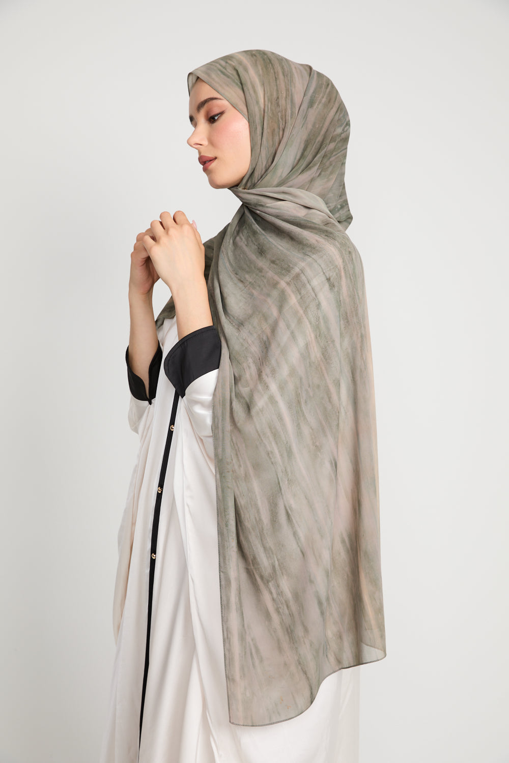 Luxury Tie Dye Chiffon Hijab - Dusty Olive - LIMITED EDITION