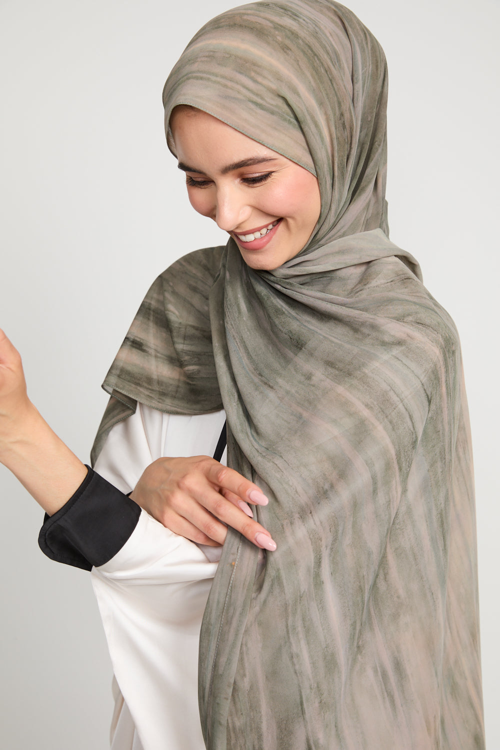 Luxury Tie Dye Chiffon Hijab - Dusty Olive - LIMITED EDITION