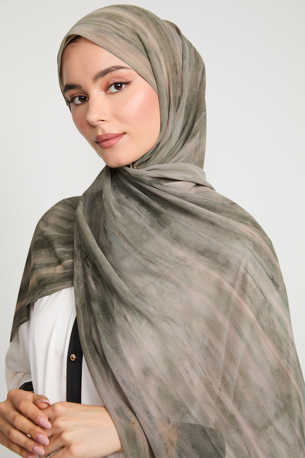 Luxury Tie Dye Chiffon Hijab - Dusty Olive - LIMITED EDITION