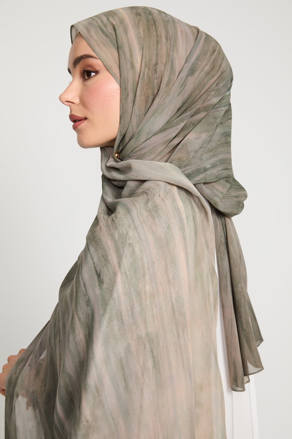 Luxury Tie Dye Chiffon Hijab - Dusty Olive - LIMITED EDITION