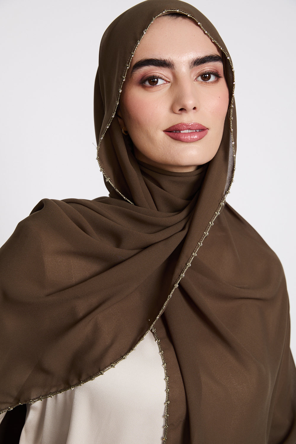 Luxury Georgette Hijab with Dainty Detailing - Khaki Olive