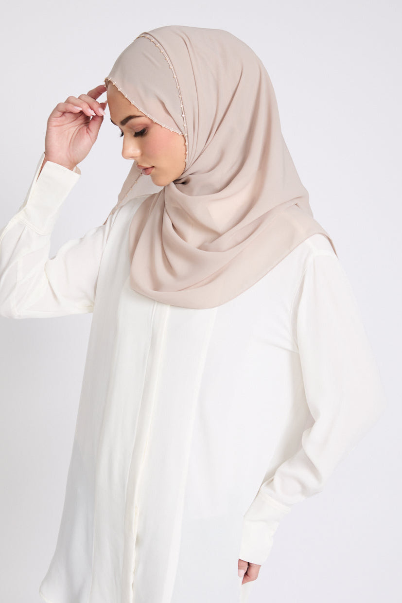 Luxury Georgette Hijab with Dainty Detailing - Desert Sand