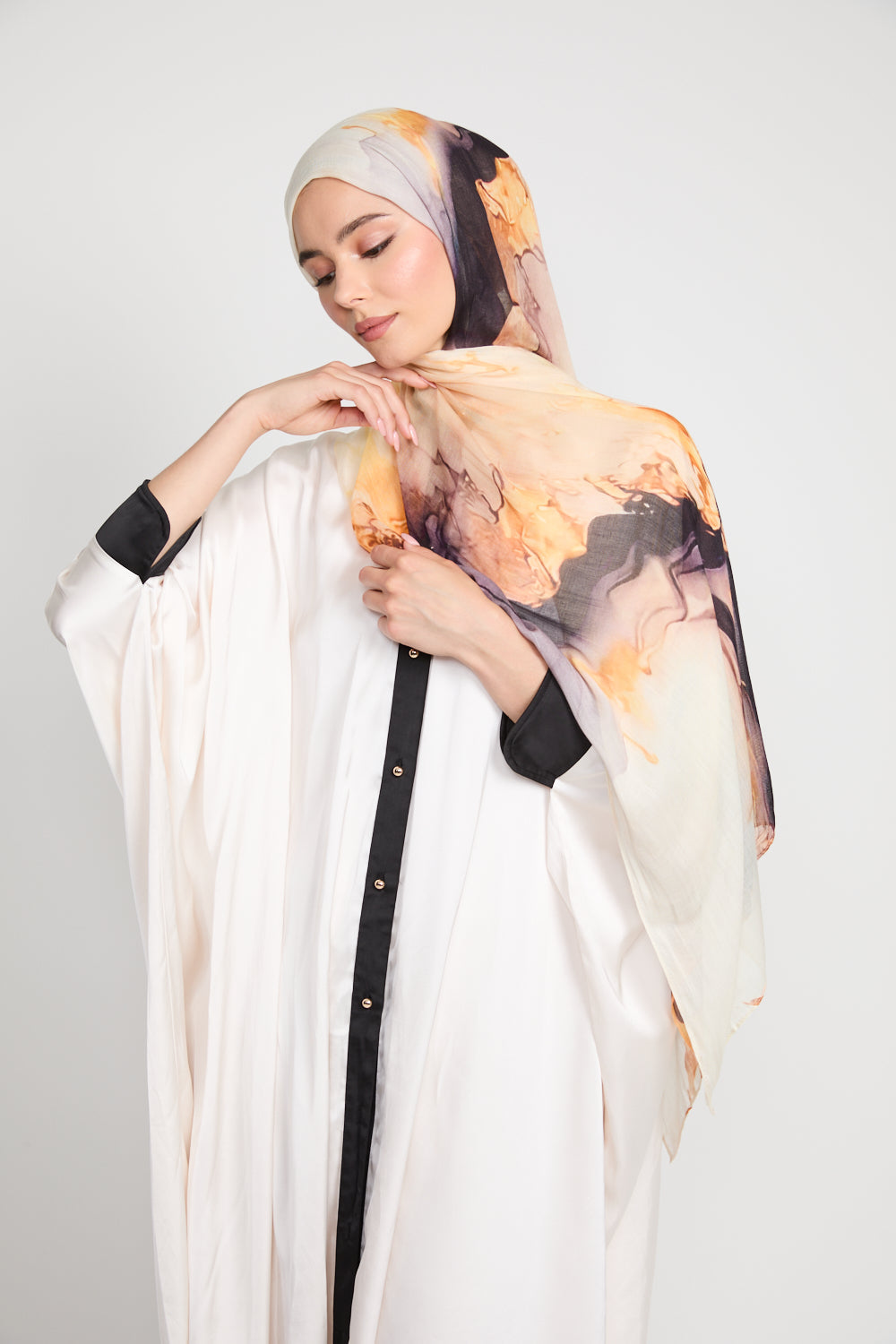 Premium Modal Printed Hijab - Golden Twilight