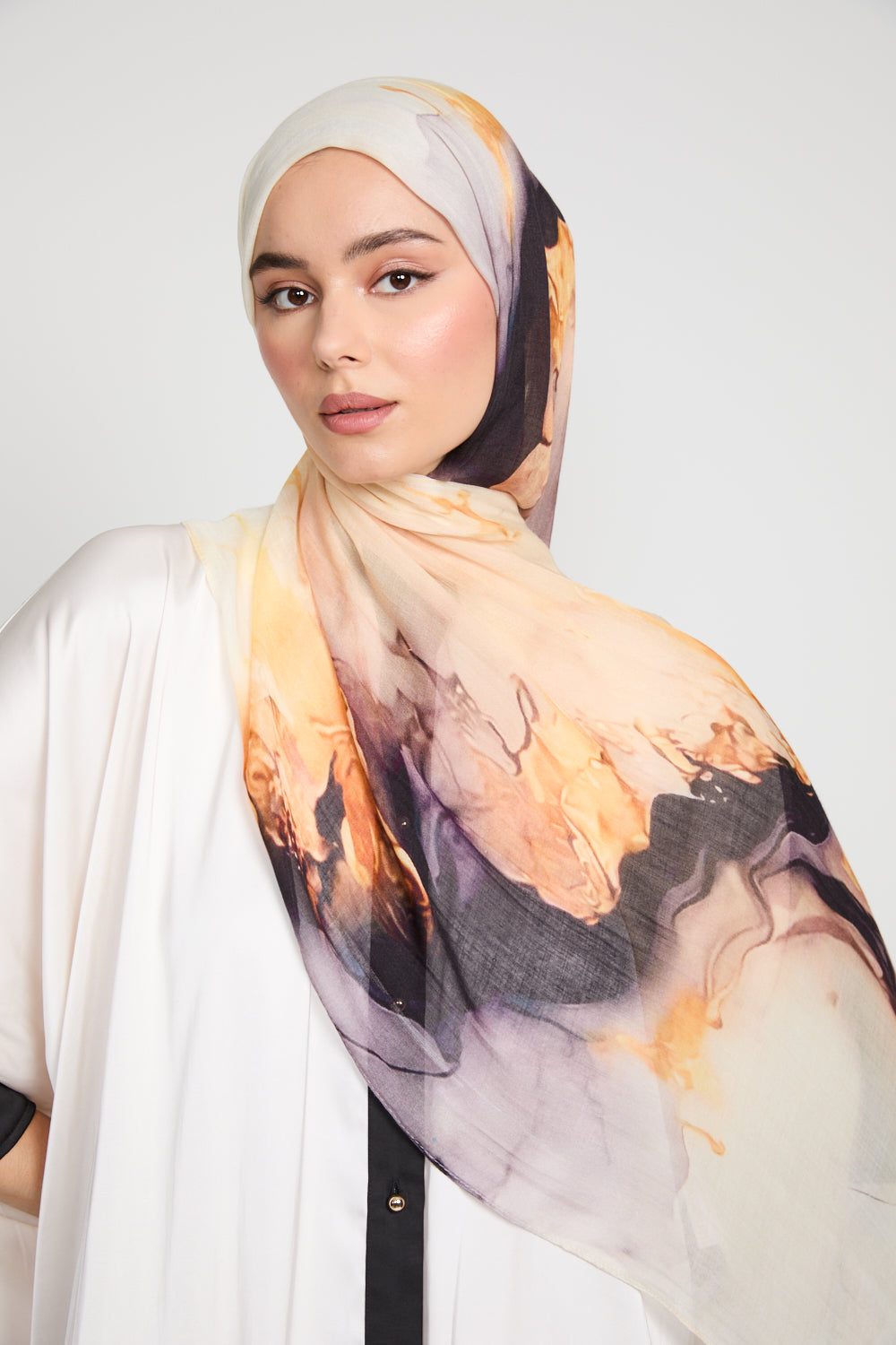 Premium Modal Printed Hijab - Golden Twilight