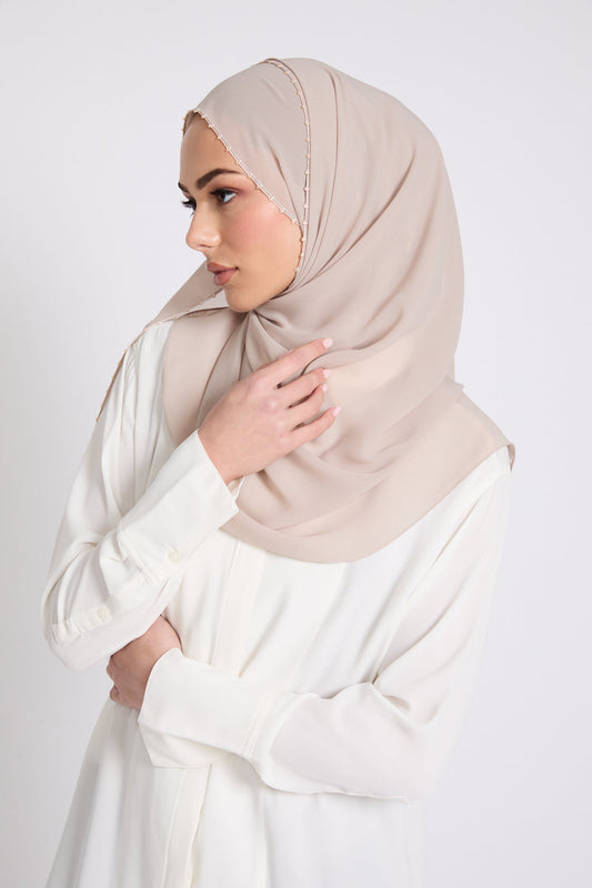 Luxury Georgette Hijab with Dainty Detailing - Desert Sand