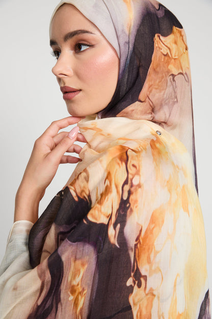 Premium Modal Printed Hijab - Golden Twilight