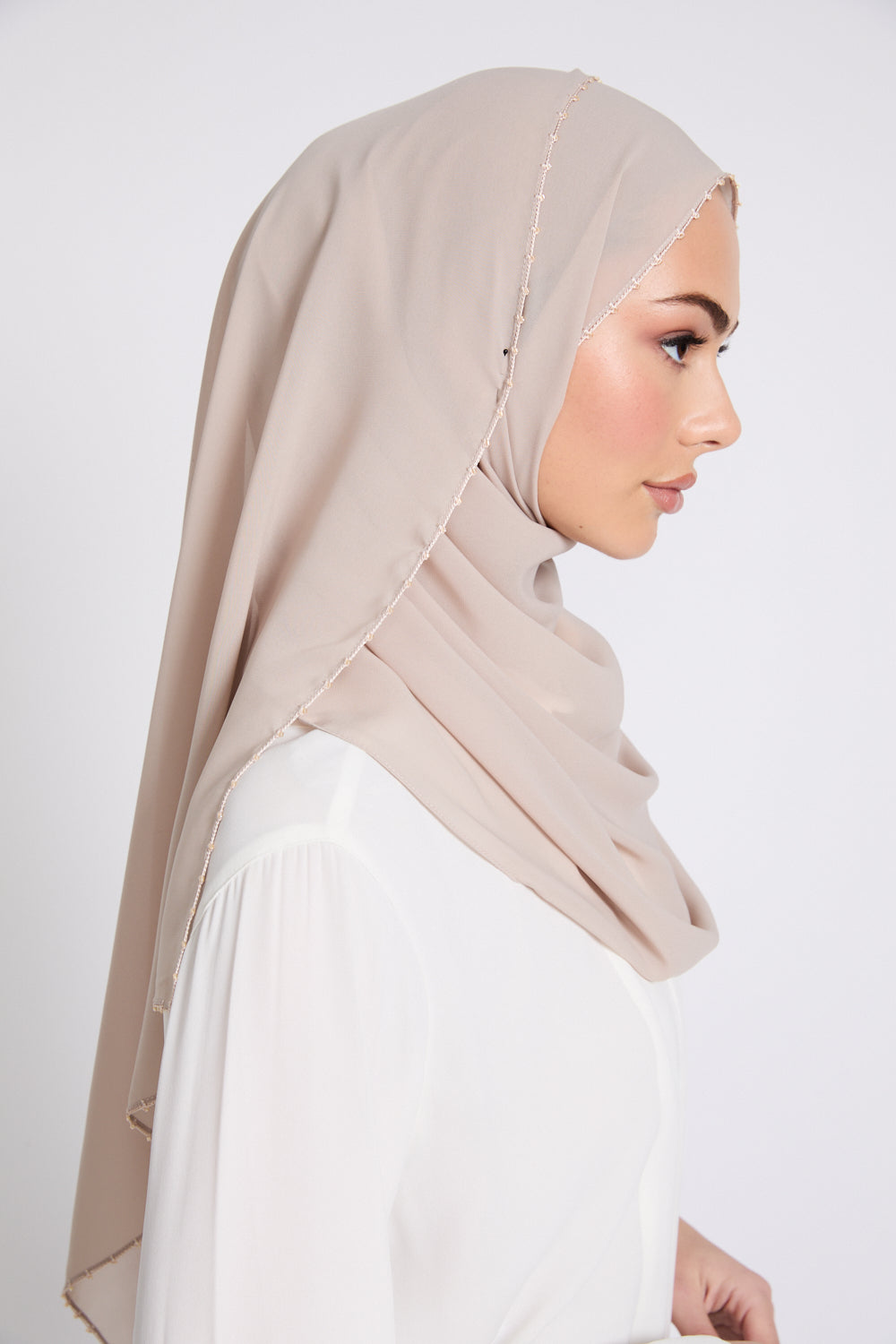 Luxury Georgette Hijab with Dainty Detailing - Desert Sand