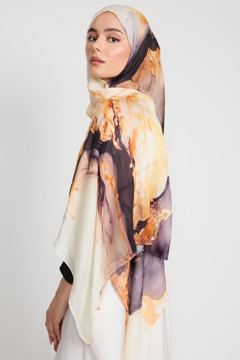 Premium Modal Printed Hijab - Golden Twilight