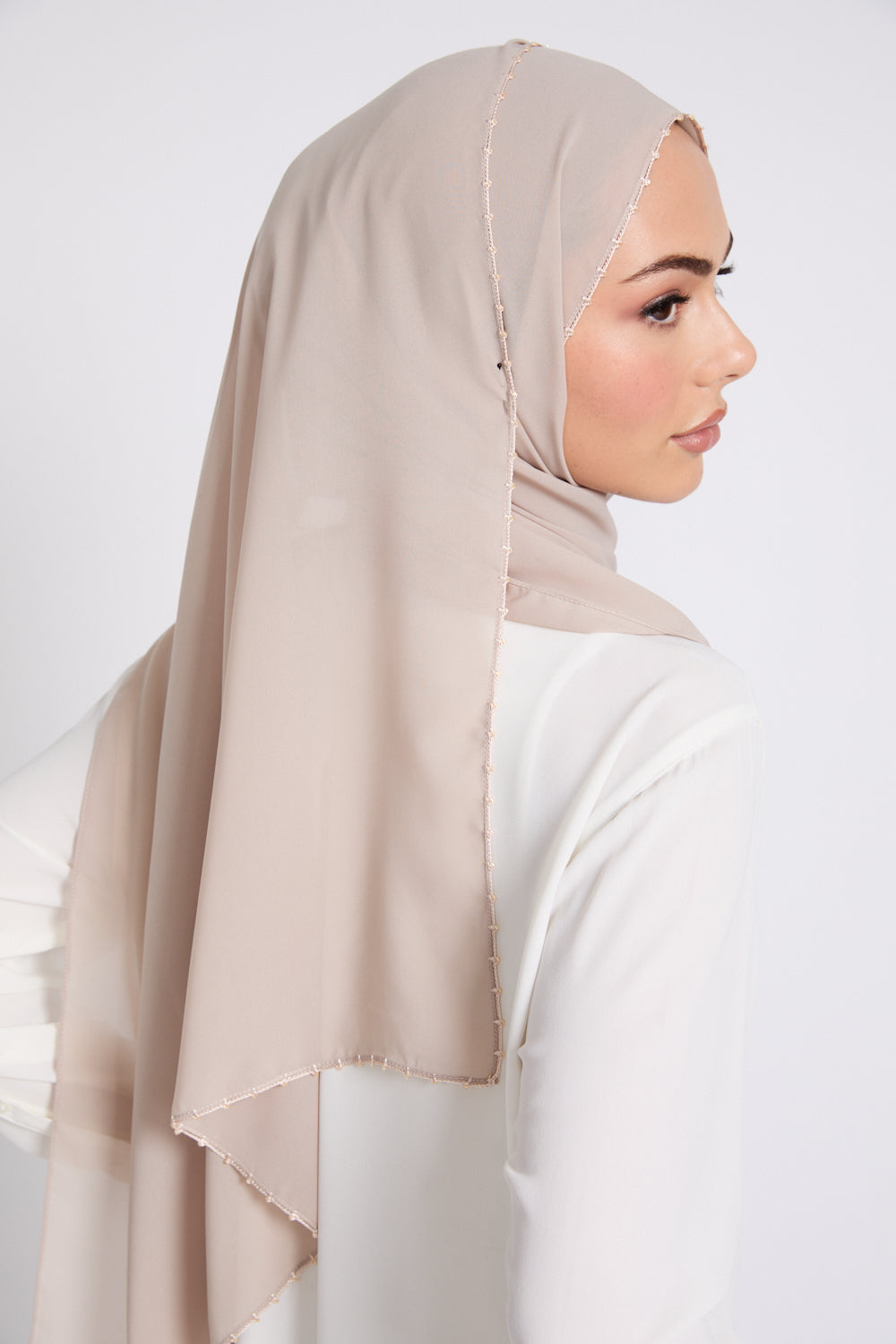 Luxury Georgette Hijab with Dainty Detailing - Desert Sand