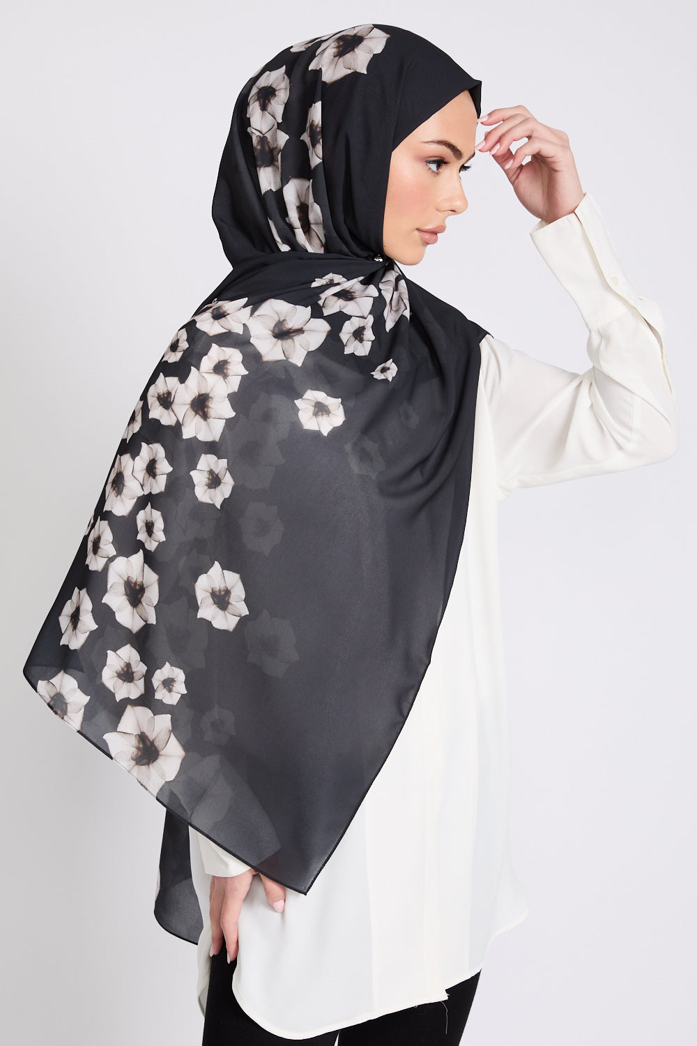Luxury Printed Hijab - Midnight Blossom - LIMITED EDITION