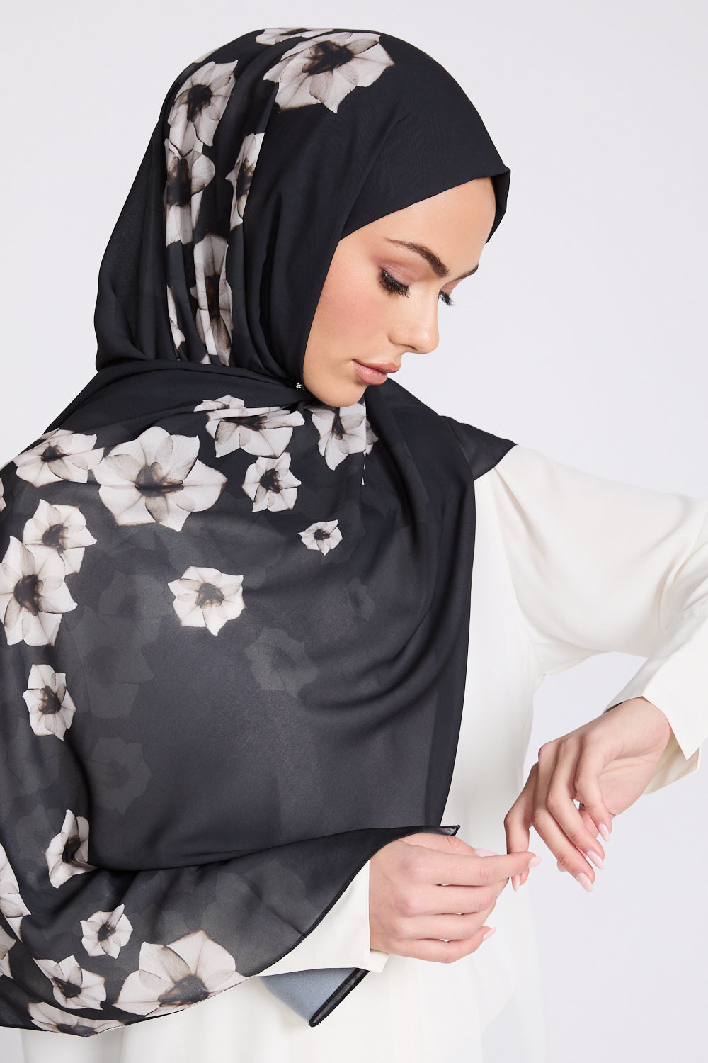 Luxury Printed Hijab - Midnight Blossom - LIMITED EDITION