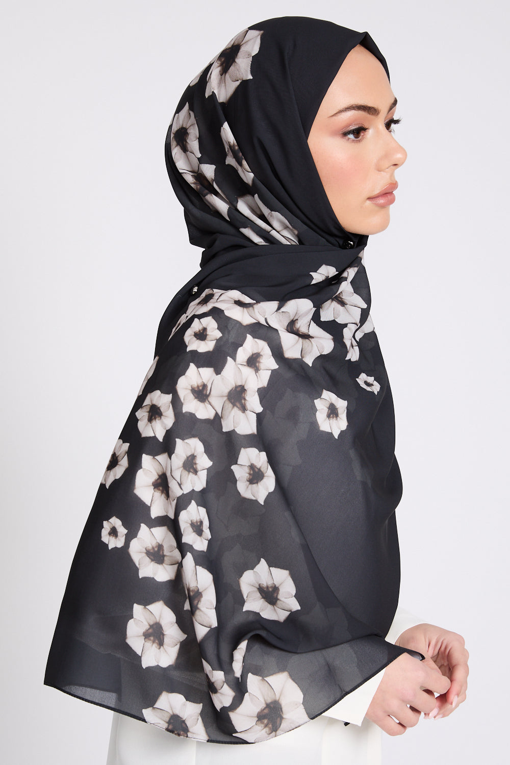 Luxury Printed Hijab - Midnight Blossom - LIMITED EDITION