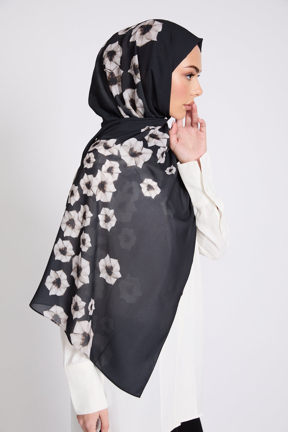 Luxury Printed Hijab - Midnight Blossom - LIMITED EDITION
