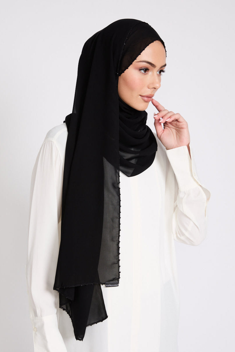 Luxury Georgette Hijab with Dainty Detailing - Black