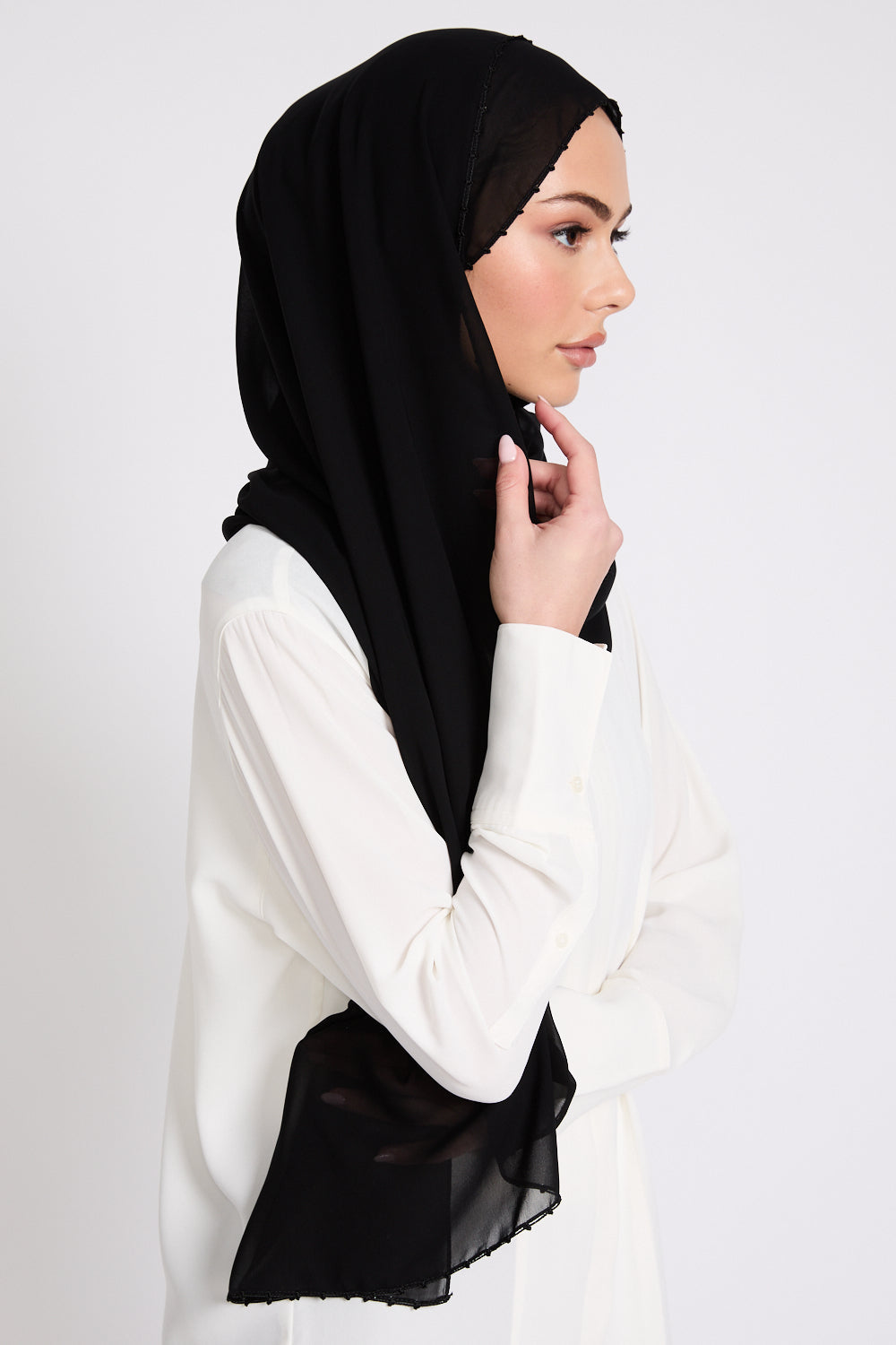 Luxury Georgette Hijab with Dainty Detailing - Black