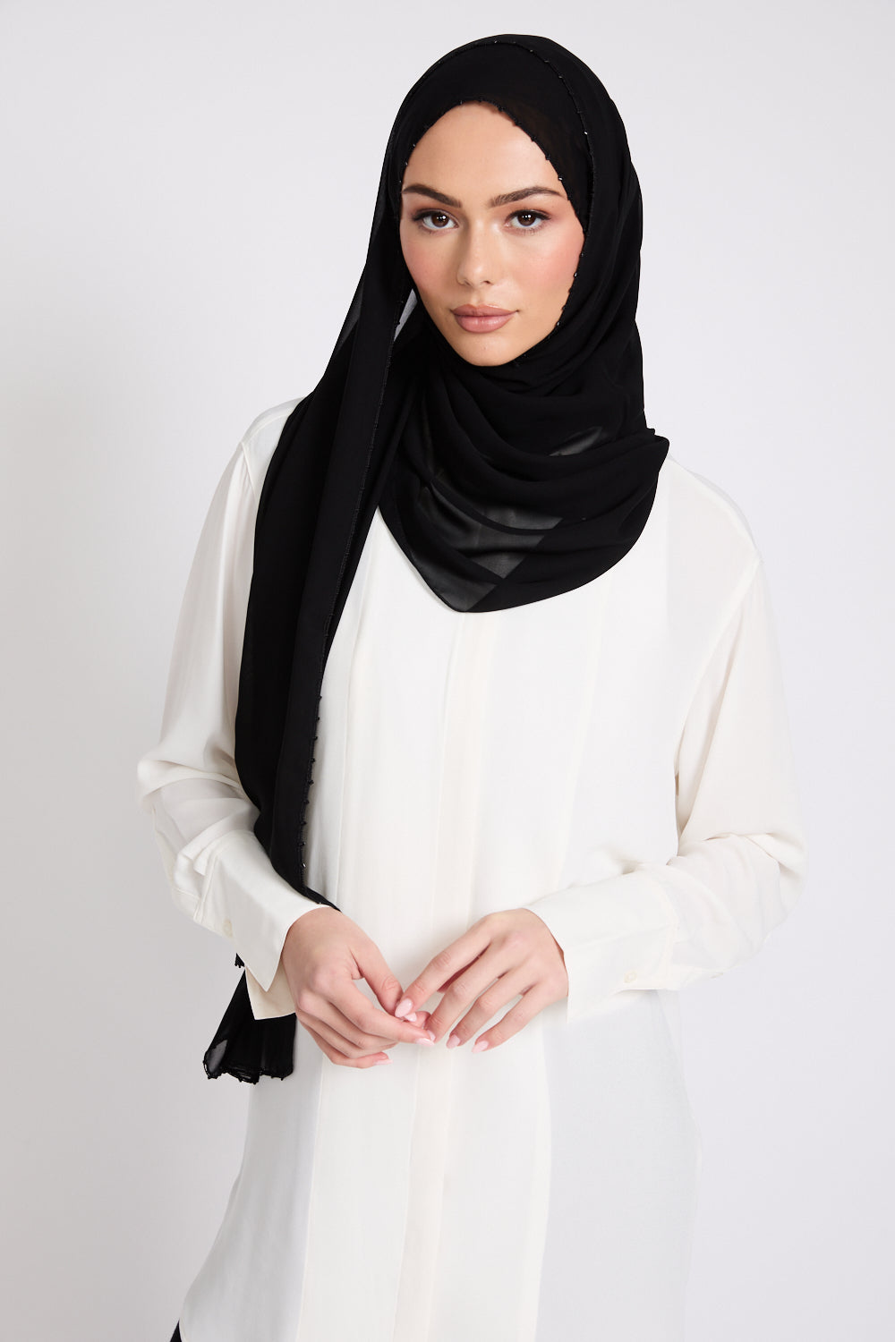 Luxury Georgette Hijab with Dainty Detailing - Black