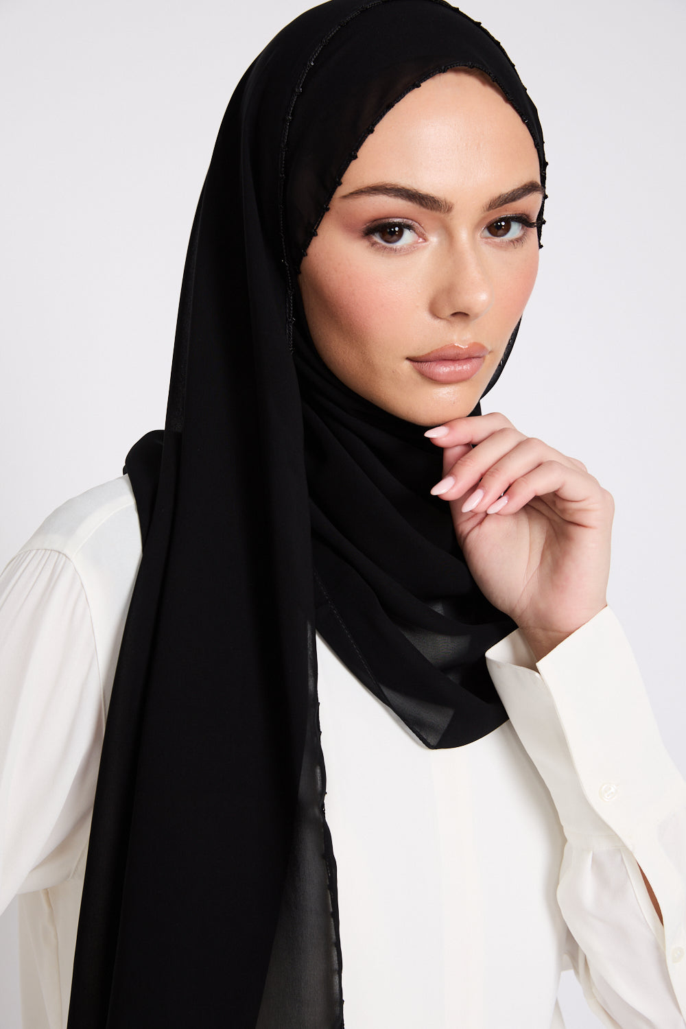 Luxury Georgette Hijab with Dainty Detailing - Black