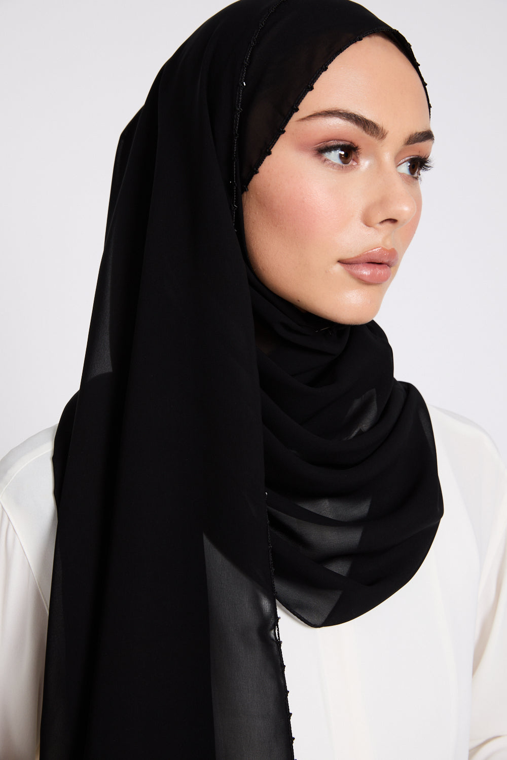 Luxury Georgette Hijab with Dainty Detailing - Black