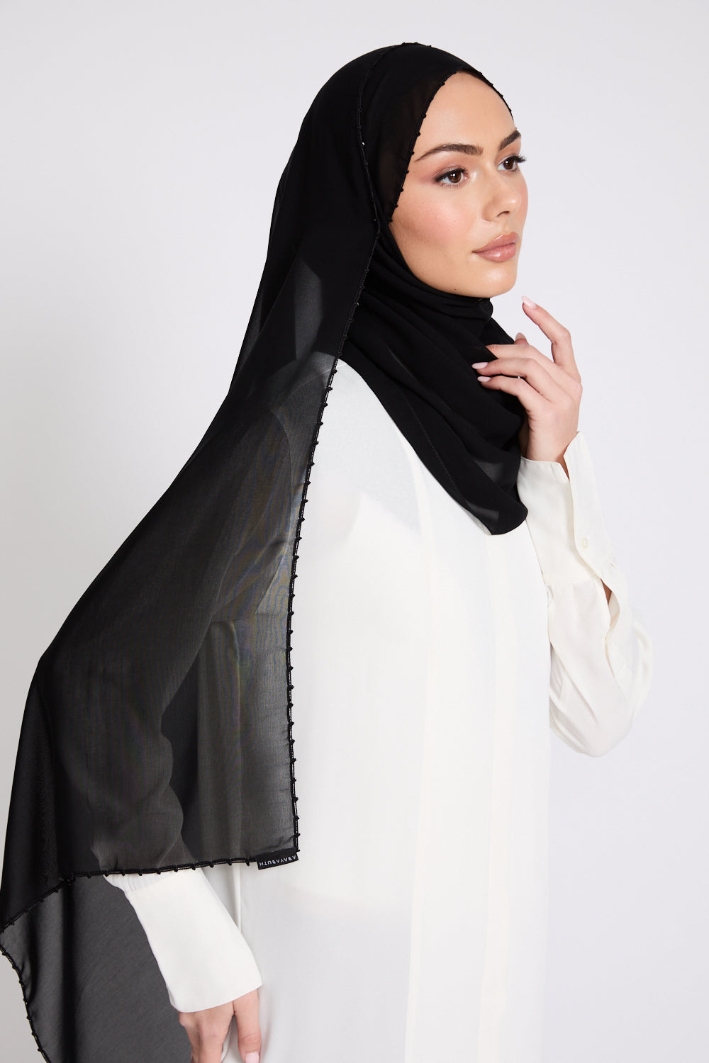 Luxury Georgette Hijab with Dainty Detailing - Black