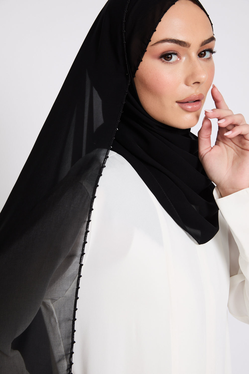 Luxury Georgette Hijab with Dainty Detailing - Black