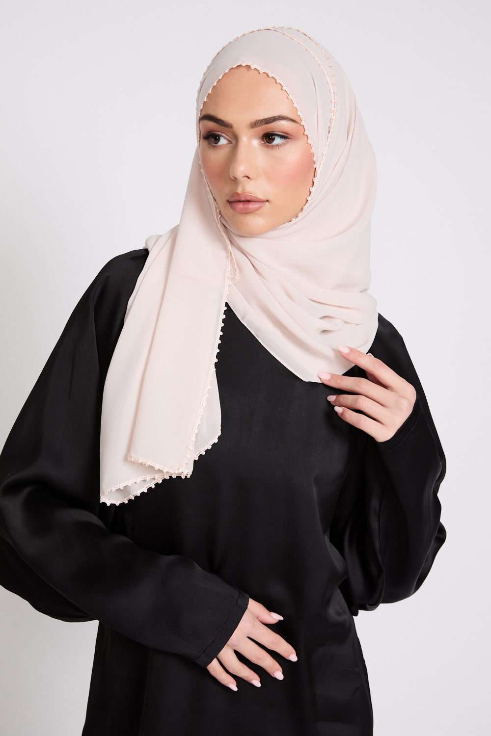 Luxury Georgette Hijab with Dainty Detailing - Rosewood Beige