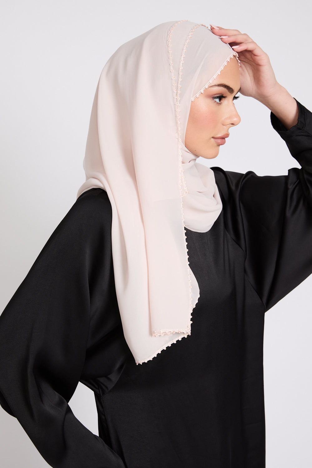 Luxury Georgette Hijab with Dainty Detailing - Rosewood Beige
