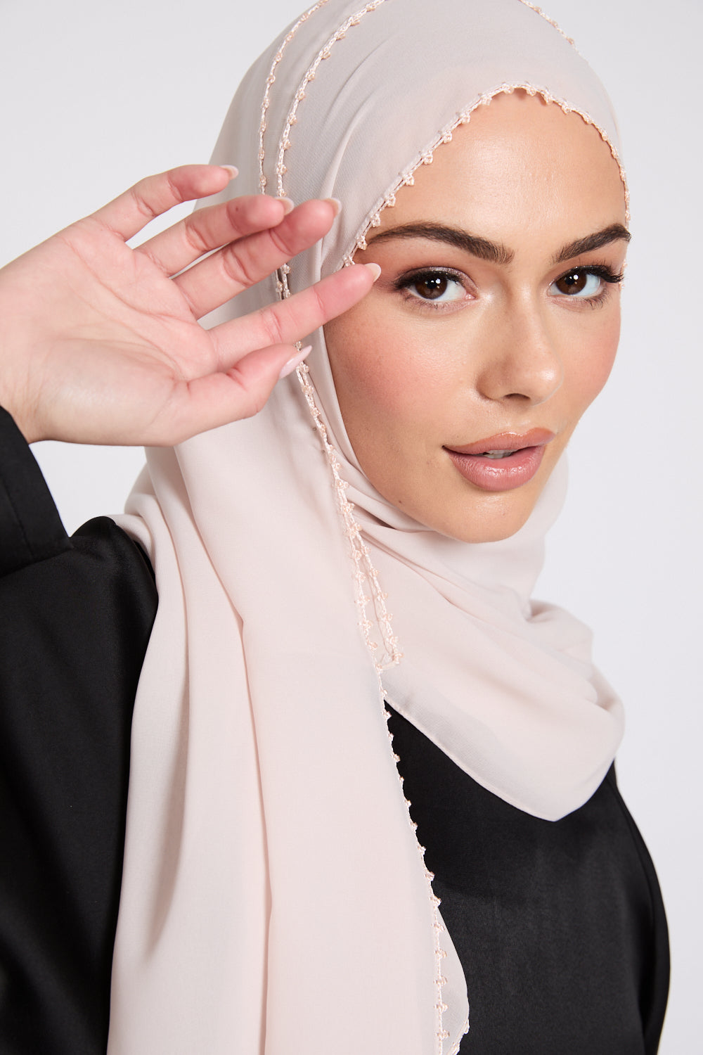 Luxury Georgette Hijab with Dainty Detailing - Rosewood Beige