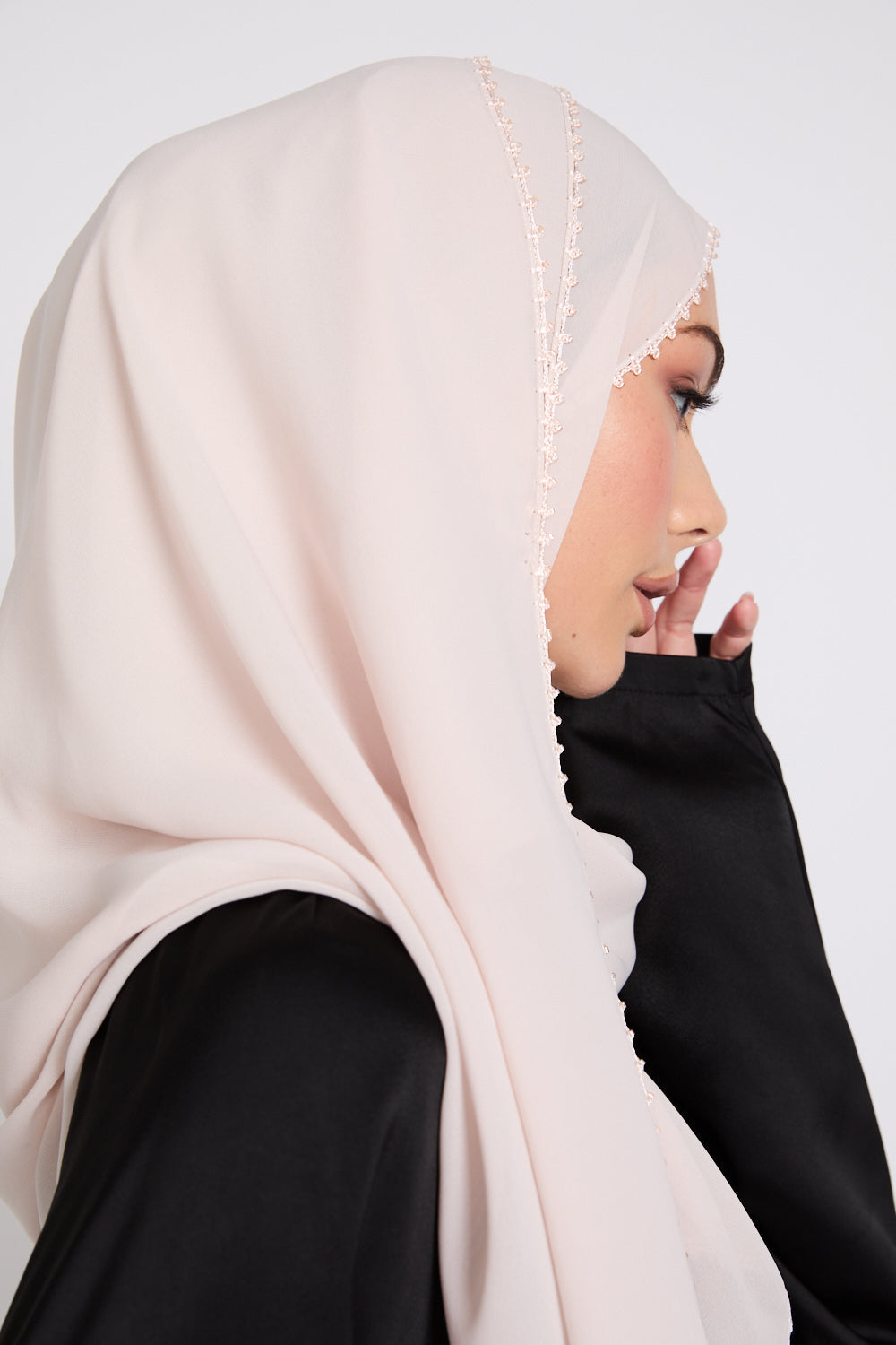 Luxury Georgette Hijab with Dainty Detailing - Rosewood Beige