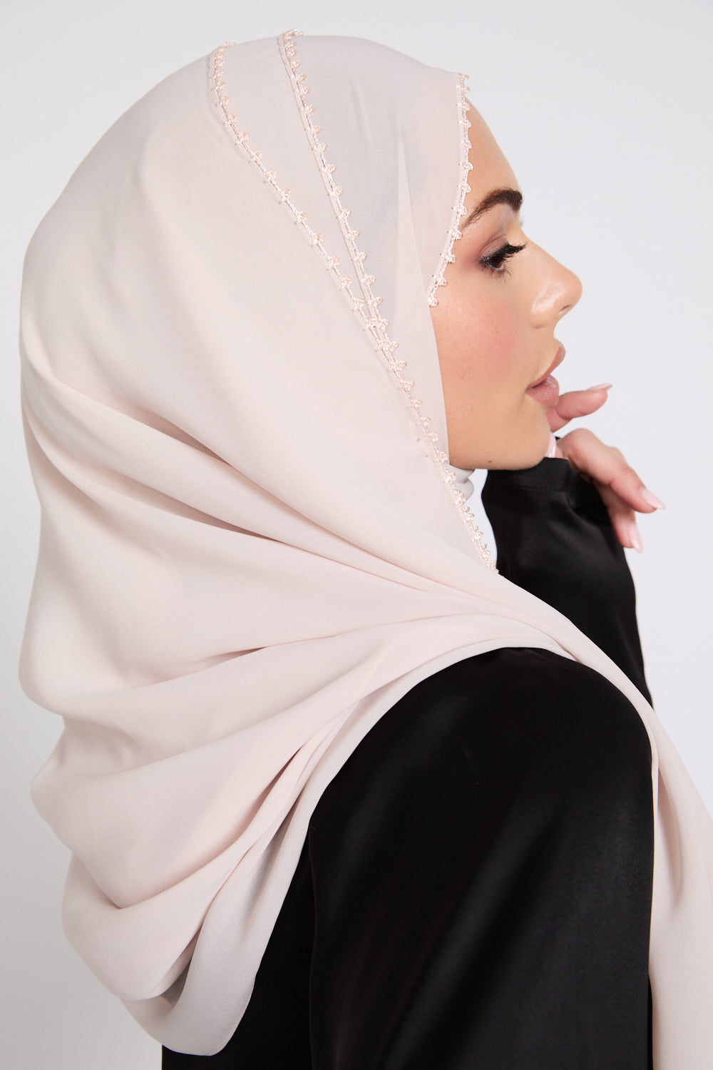 Luxury Georgette Hijab with Dainty Detailing - Rosewood Beige