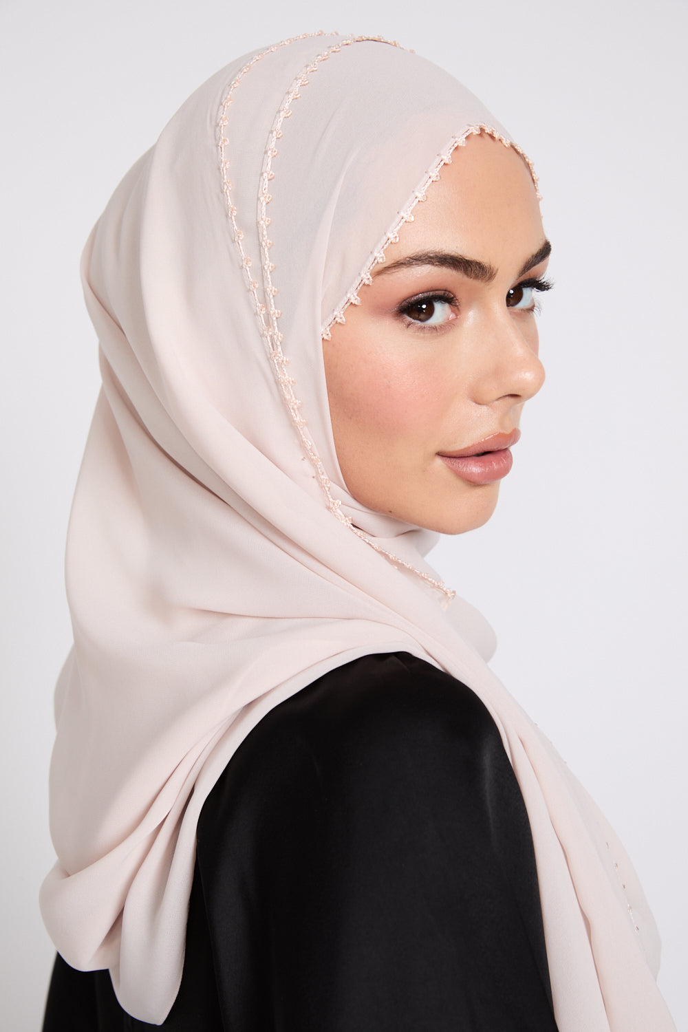 Luxury Georgette Hijab with Dainty Detailing - Rosewood Beige