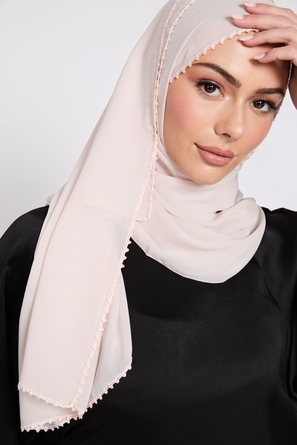 Luxury Georgette Hijab with Dainty Detailing - Rosewood Beige