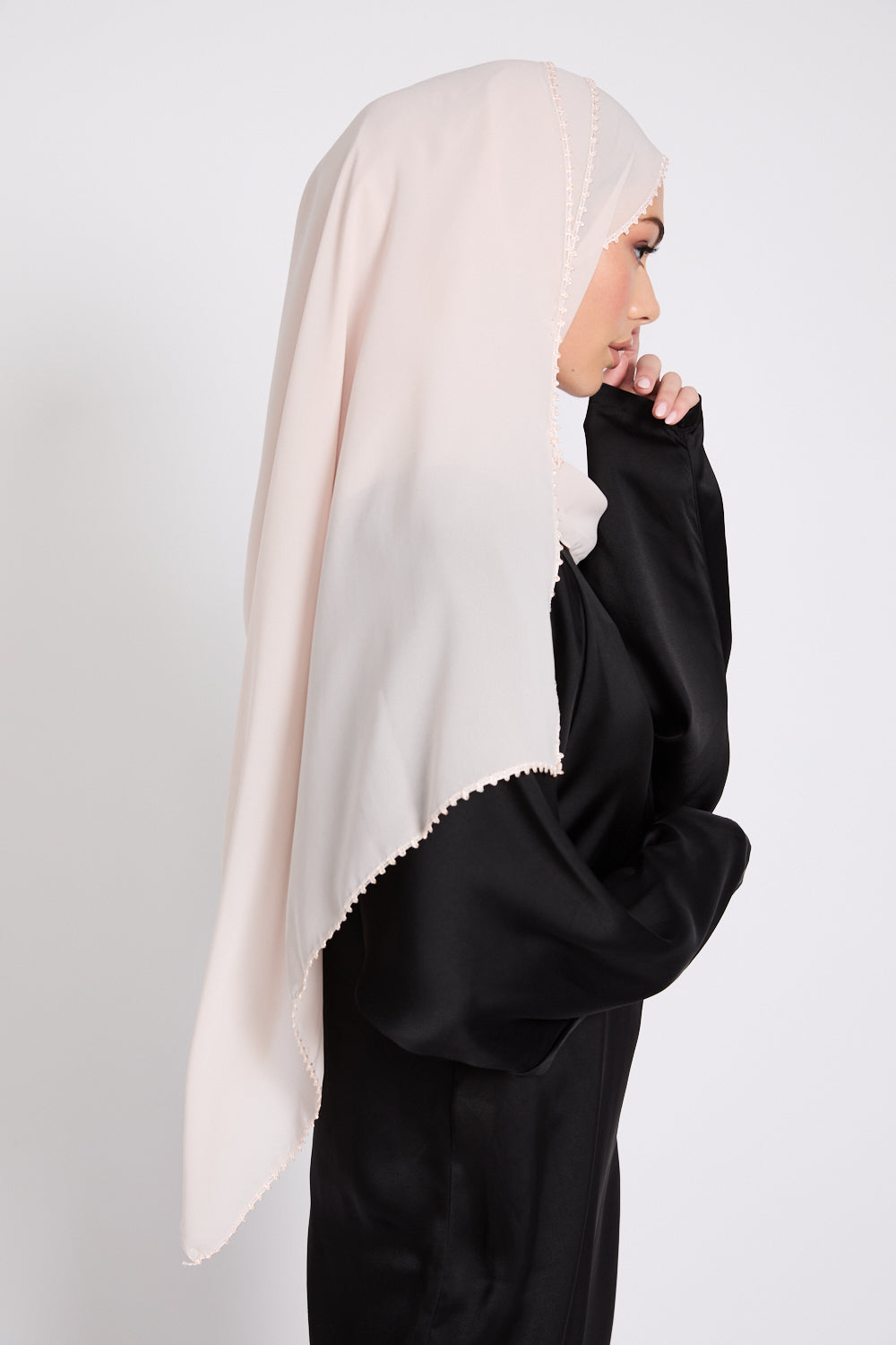 Luxury Georgette Hijab with Dainty Detailing - Rosewood Beige