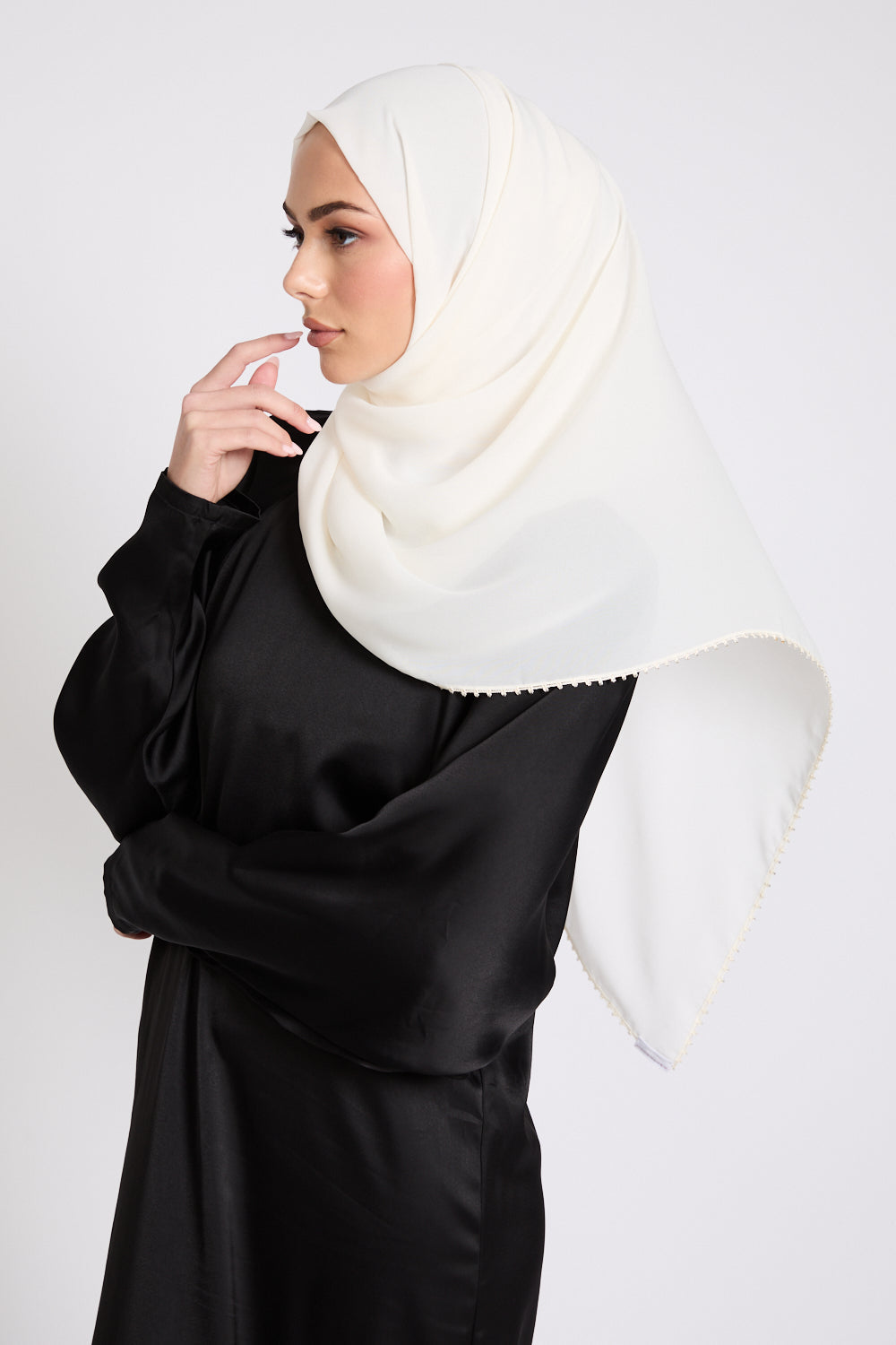 Luxury Georgette Hijab with Dainty Detailing - Ivory