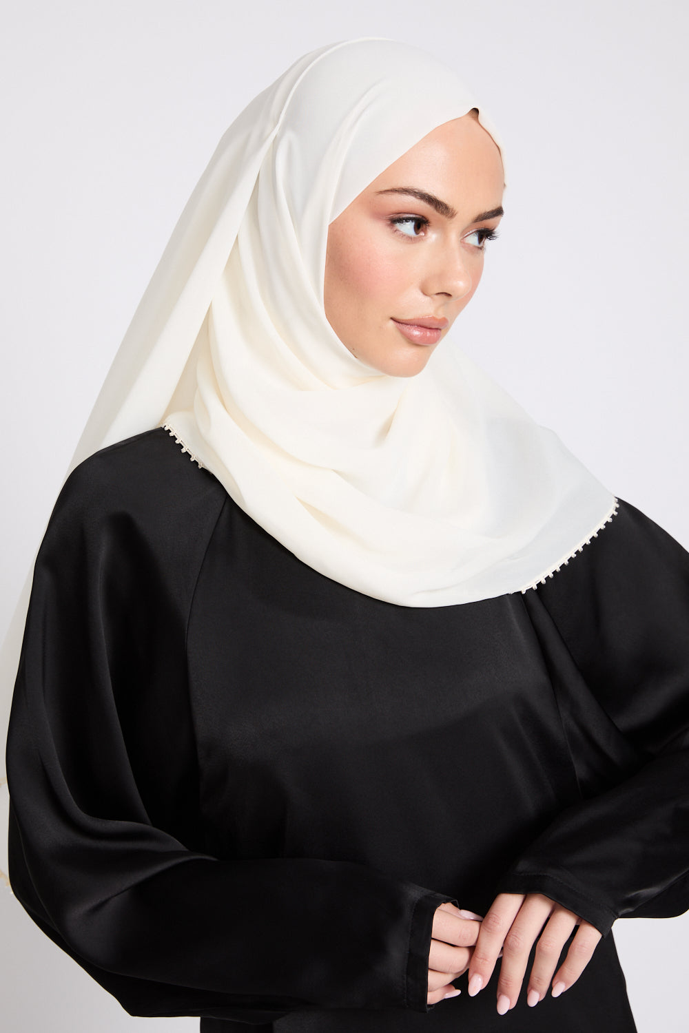 Luxury Georgette Hijab with Dainty Detailing - Ivory
