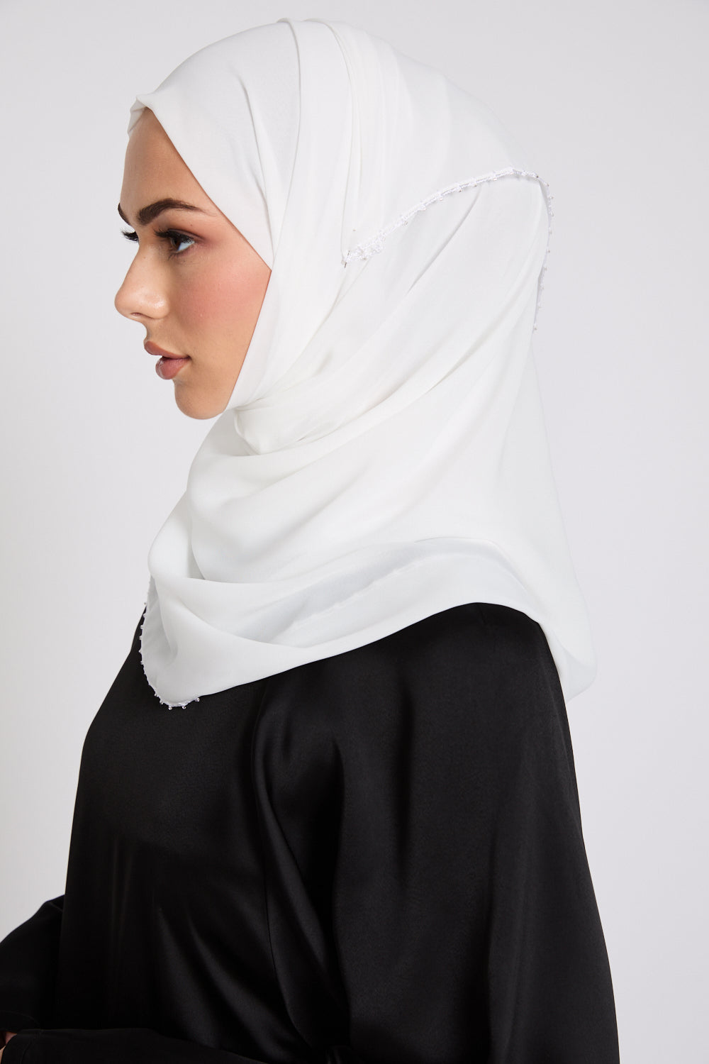 Luxury Georgette Hijab with Dainty Detailing - Off White