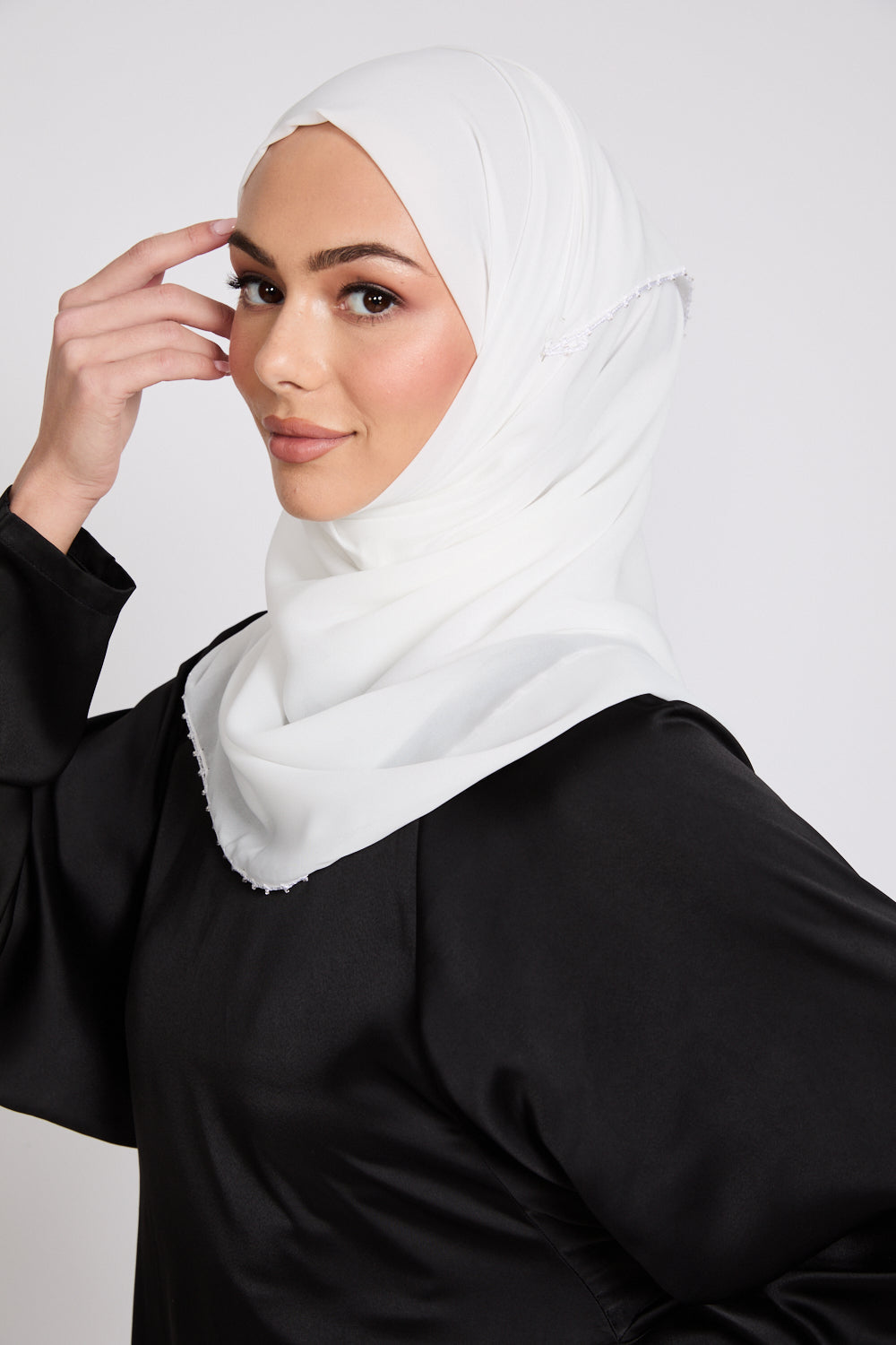 Luxury Georgette Hijab with Dainty Detailing - Off White