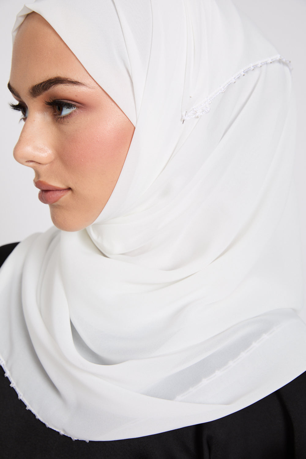 Luxury Georgette Hijab with Dainty Detailing - Off White