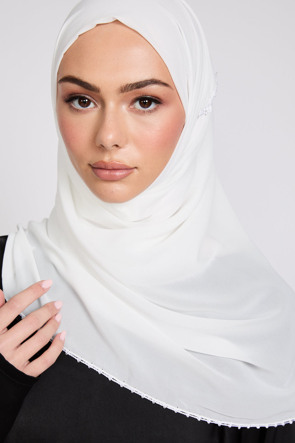Luxury Georgette Hijab with Dainty Detailing - Off White