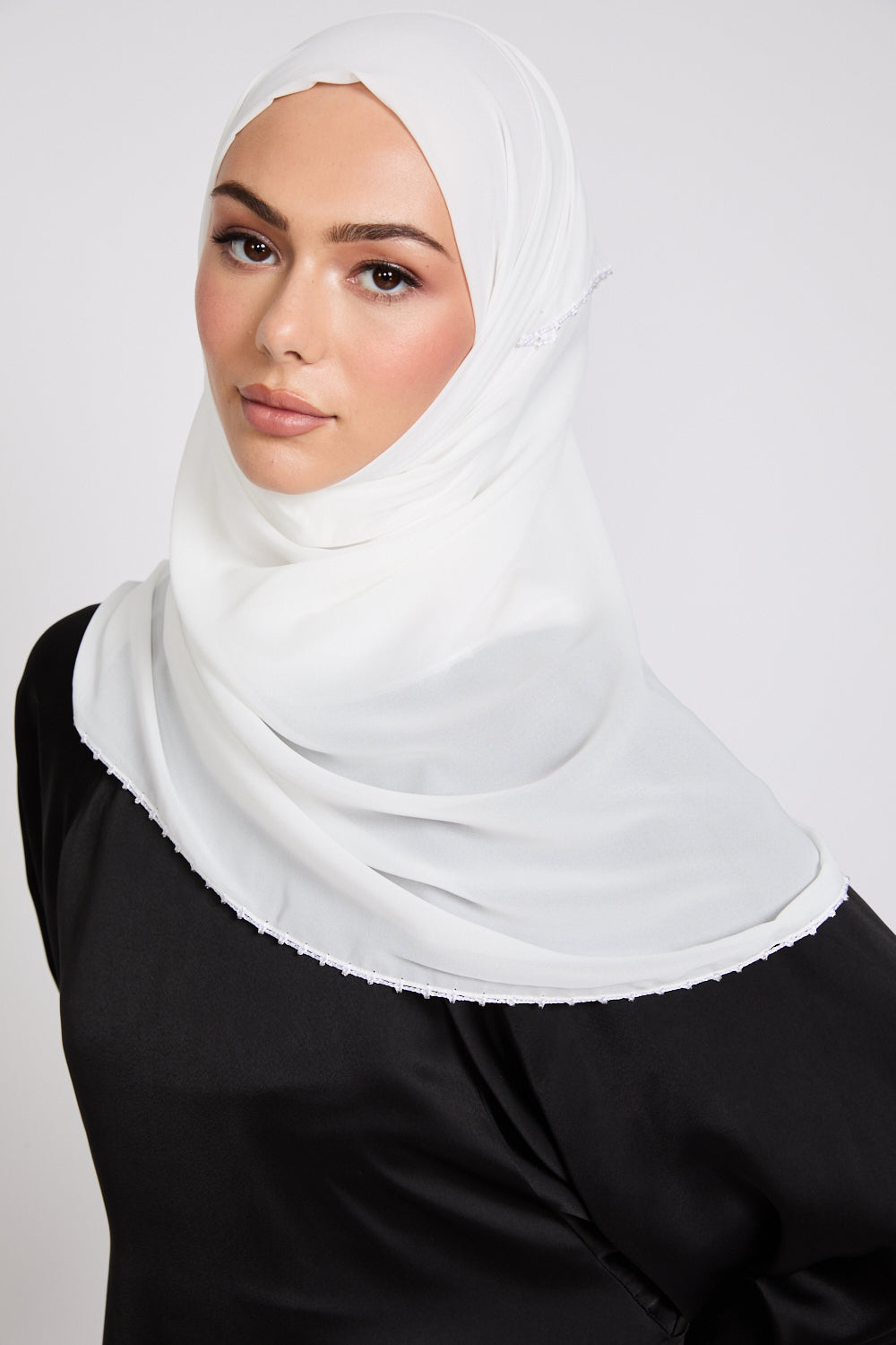 Luxury Georgette Hijab with Dainty Detailing - Off White